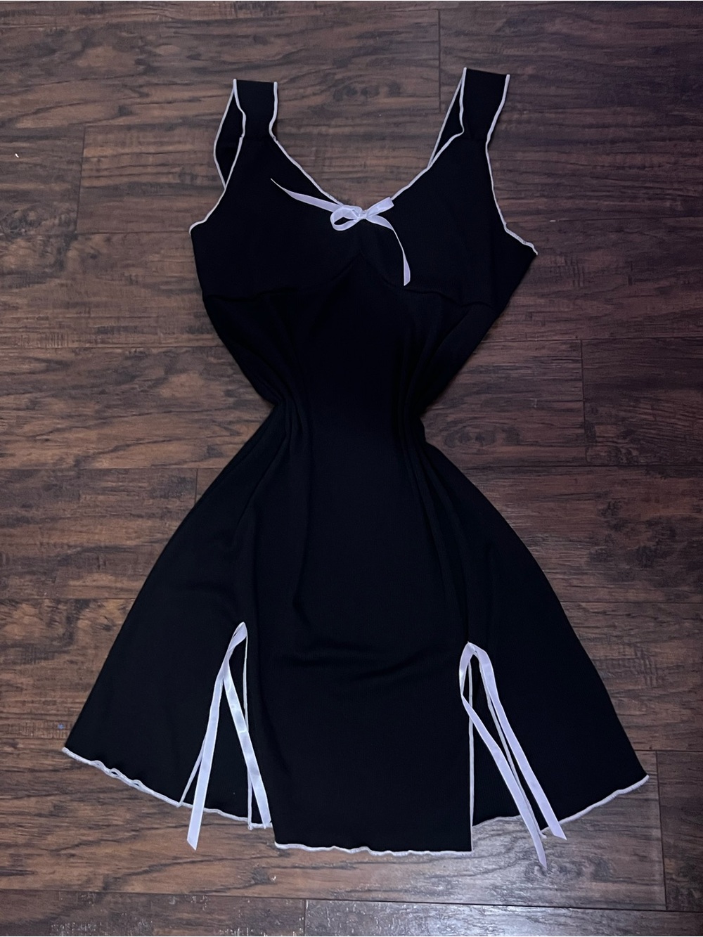 SHEIN Black Slip Dress with White Trim and Ribbon Ties